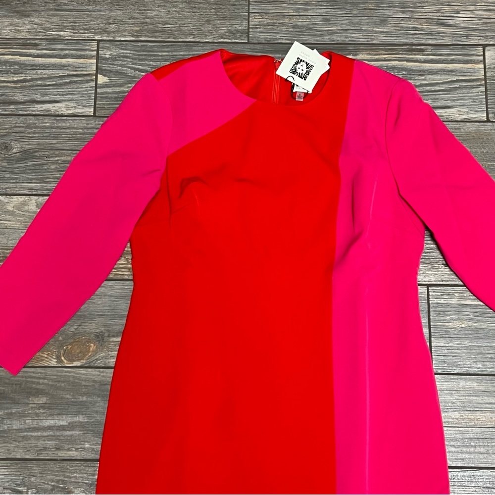 NWT Anne Klein Colorblock Red Pink Sheath Dress Size 6 Midi 3/4 Sleeve - Picture 12 of 12